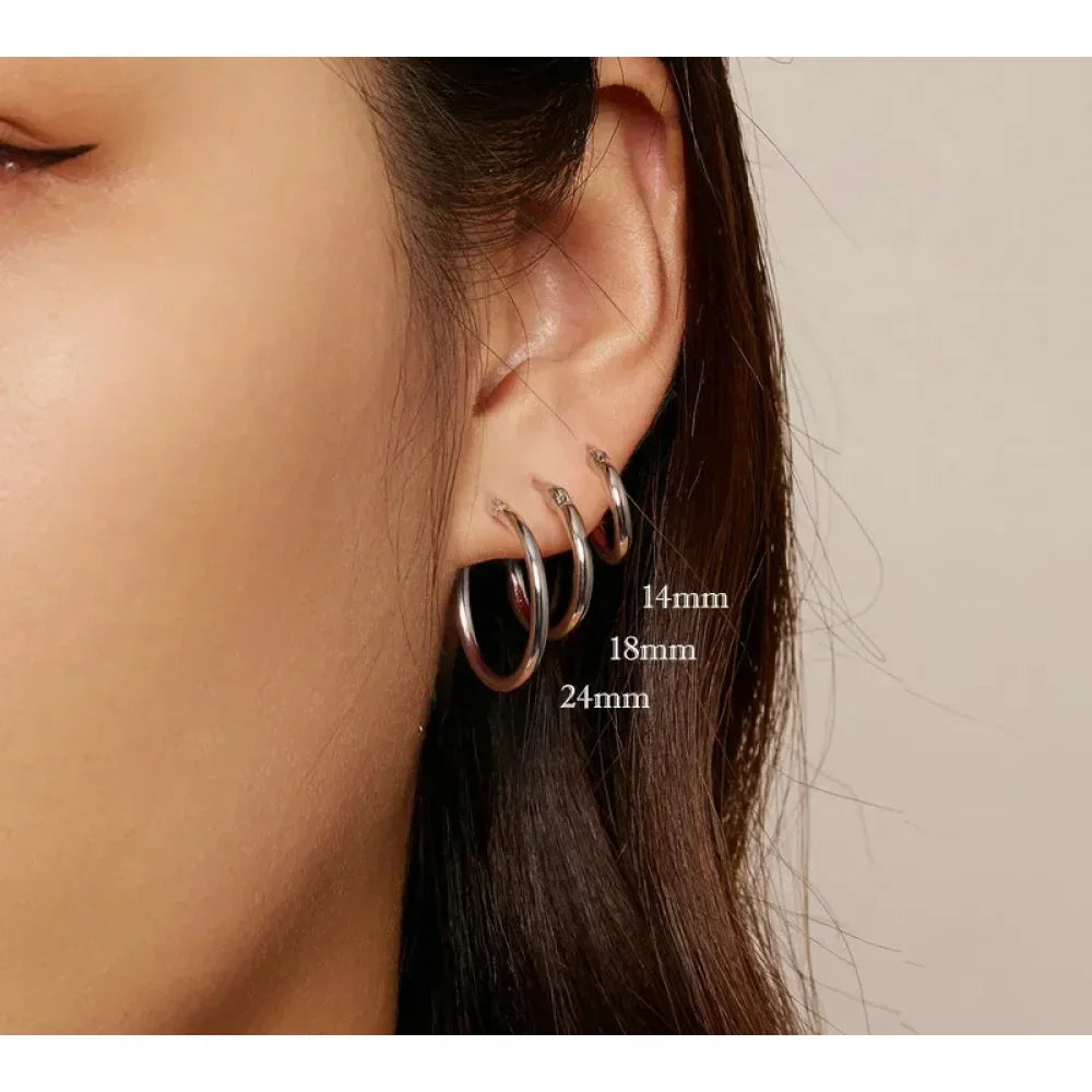 14K White Gold Plated 925 Sterling Silver Hoop Earrings | Hypoallergenic 24mm Hoops