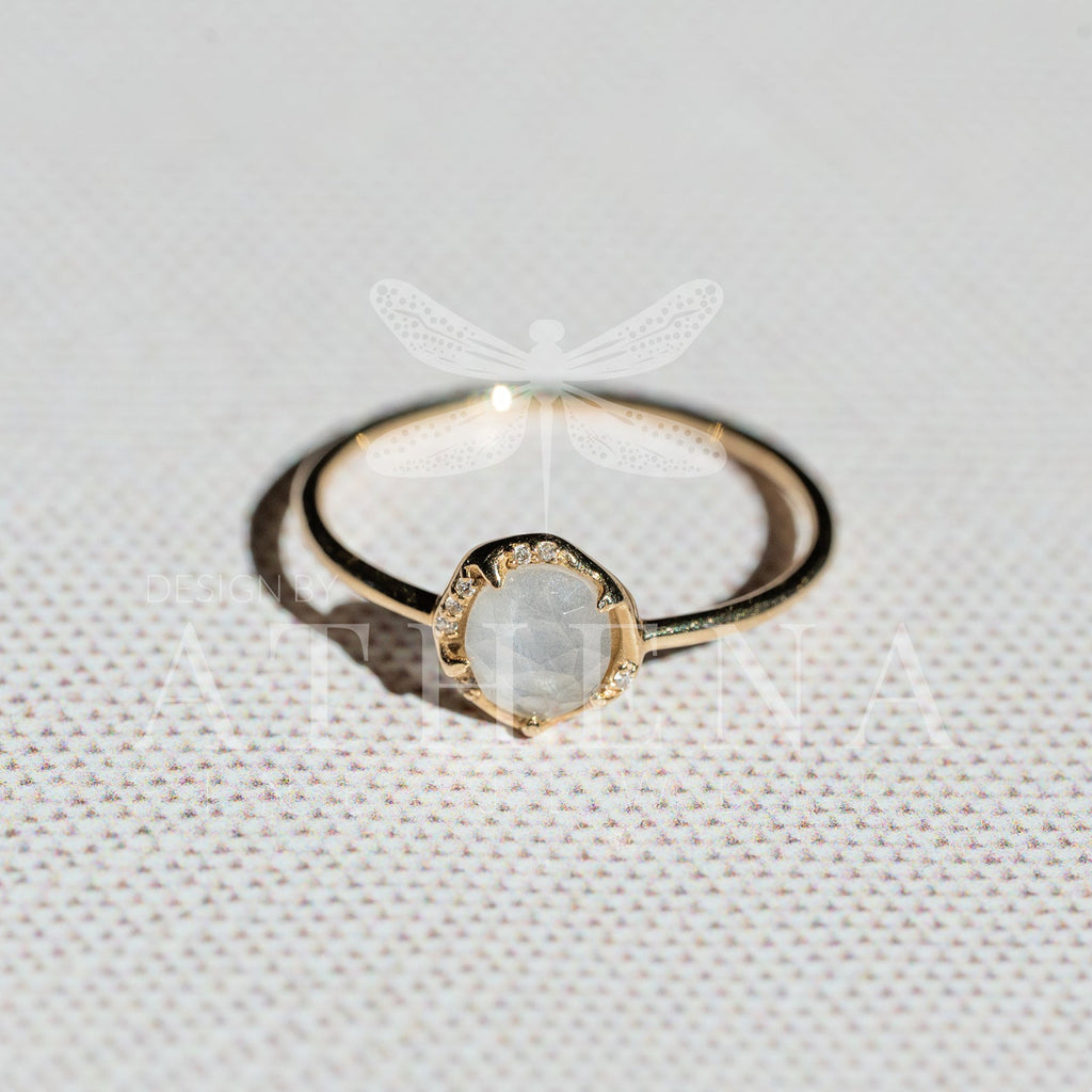 Moonstone Solitaire Ring in 14K Yellow Gold
