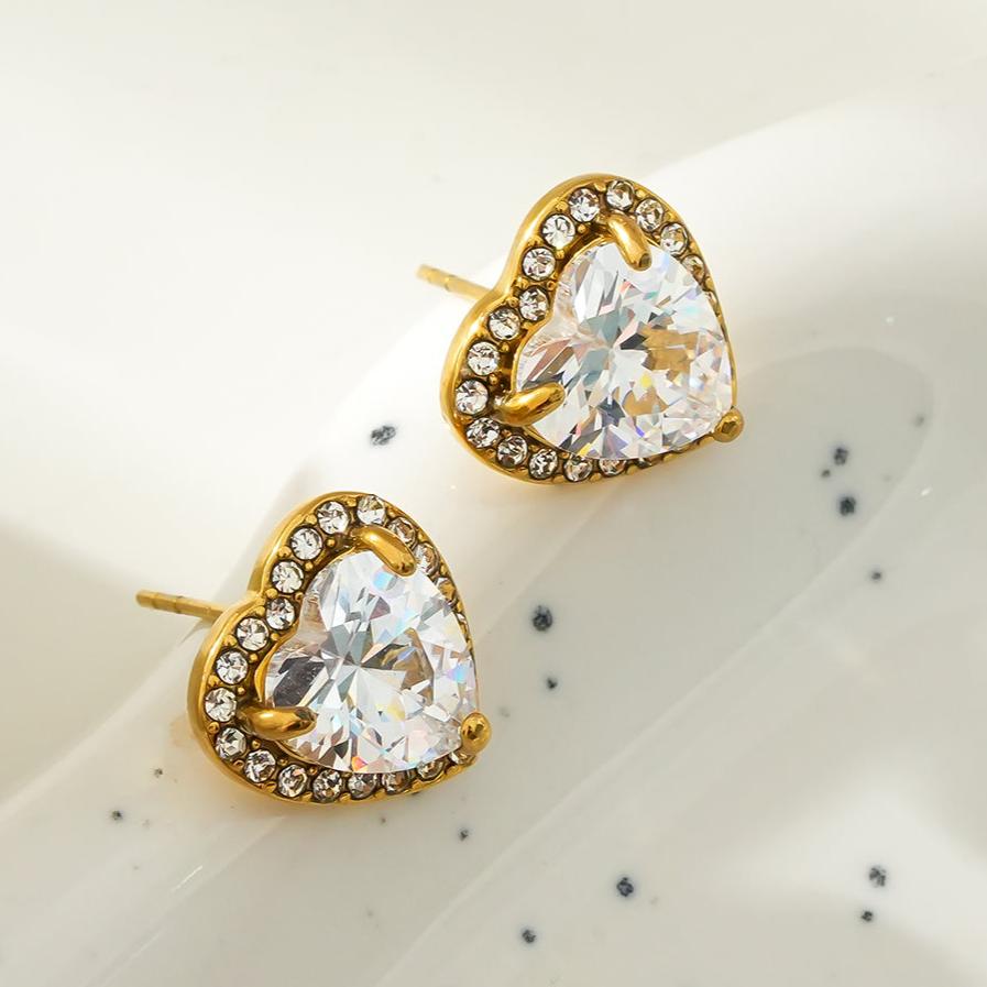 Moissanite Heart Stud Earrings