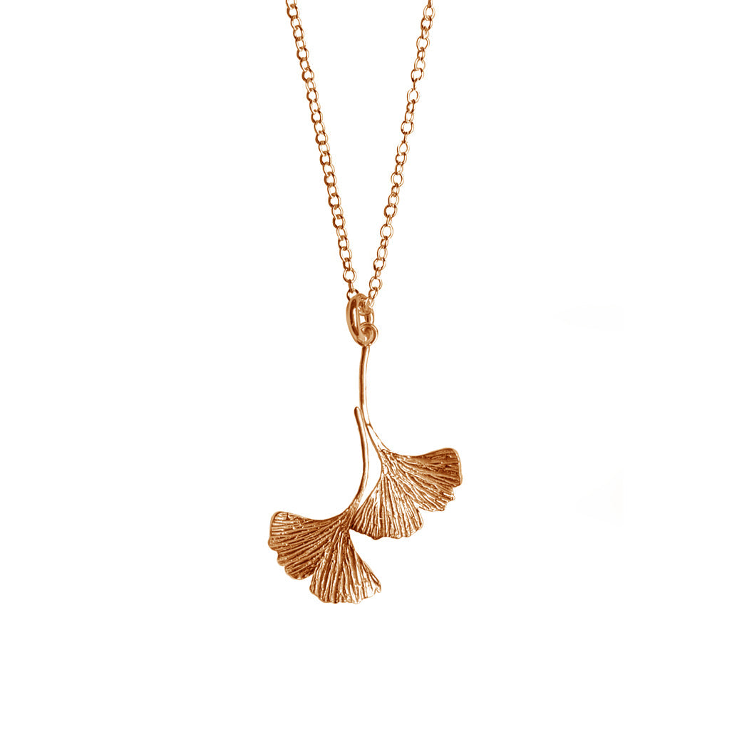 Double Ginkgo Pendant (Solid Gold or Sterling Silver)