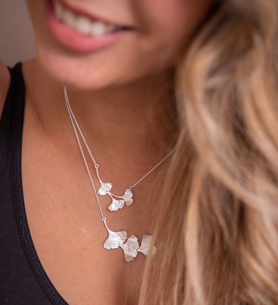 Falling Ginkgo Leaves Necklace (Solid Gold or Sterling Silver)