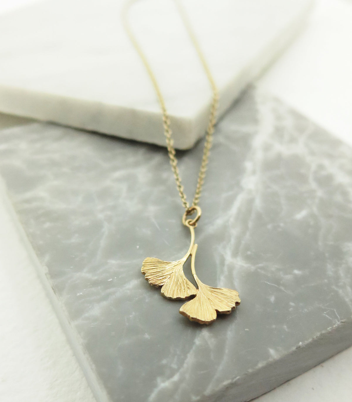 Double Ginkgo Pendant (Solid Gold or Sterling Silver)