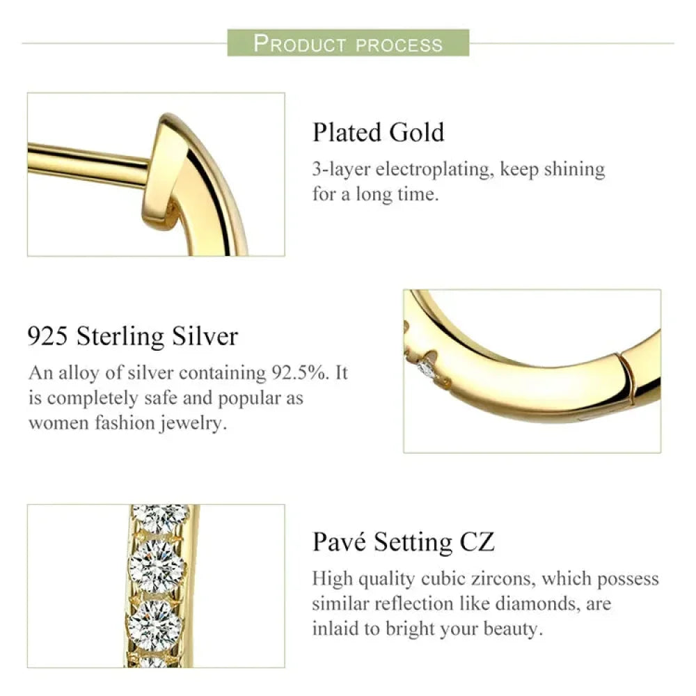 14K Gold Plated 925 Sterling Silver Cubic Zirconia Cuff Earrings - Trendy and Chic