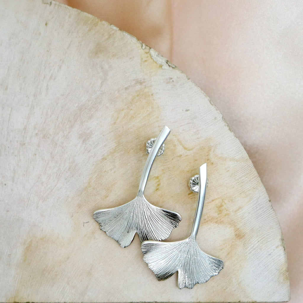 Ginkgo Drop Earrings – Large (Solid Gold or Sterling Silver)