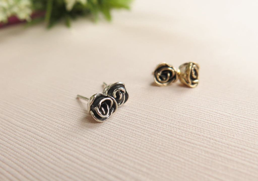 Classic Rose Stud Earrings (Solid Gold or Sterling Silver)