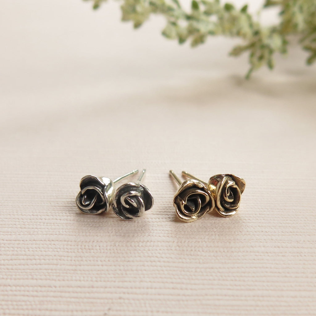 Classic Rose Stud Earrings (Solid Gold or Sterling Silver)