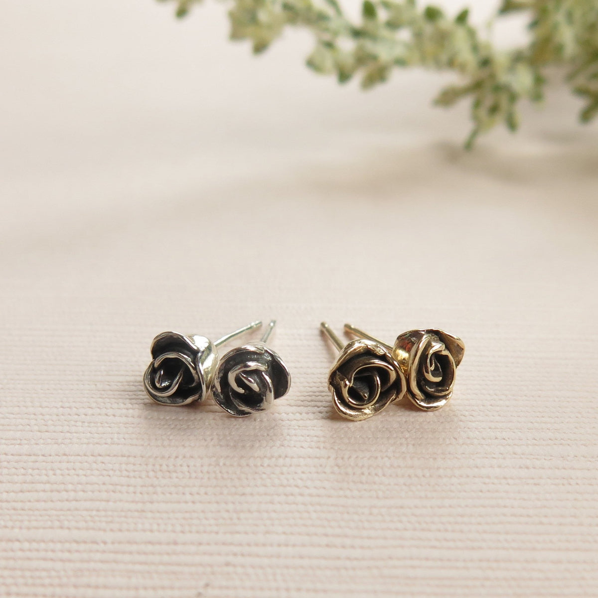Classic Rose Stud Earrings (Solid Gold or Sterling Silver)