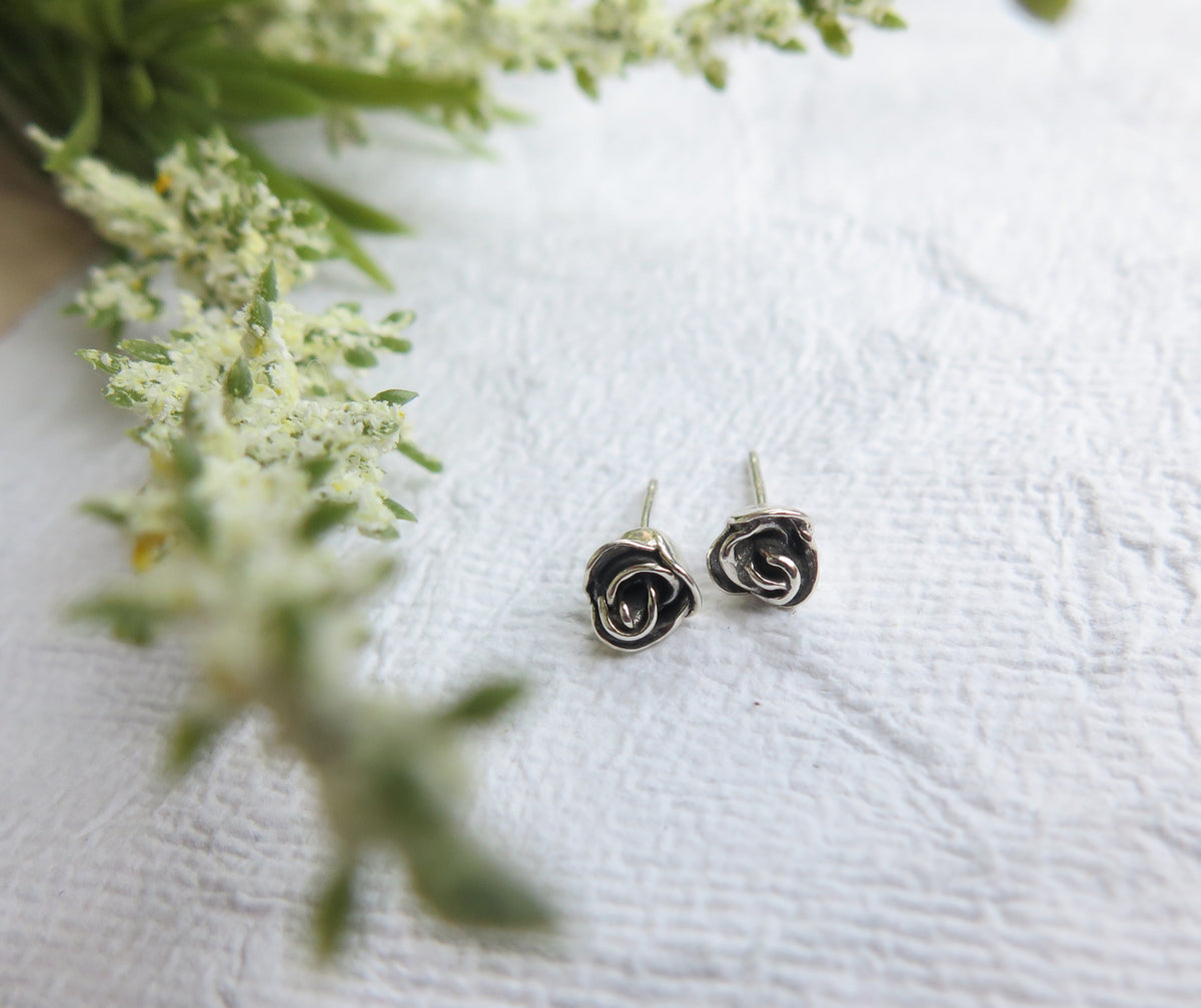 Classic Rose Stud Earrings (Solid Gold or Sterling Silver)