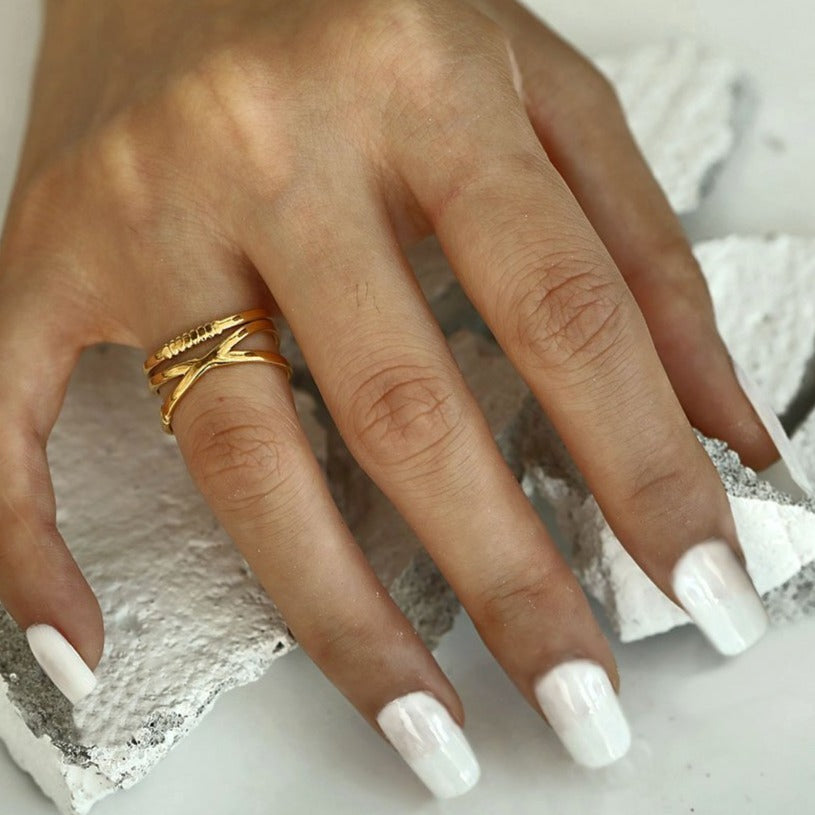 Miranda Crossover Stacked Gold Ring