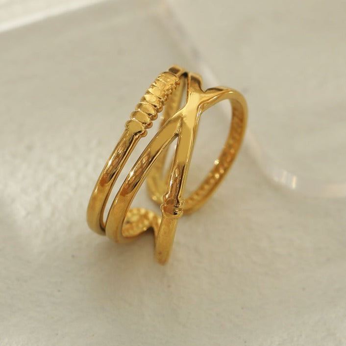 Miranda Crossover Stacked Gold Ring