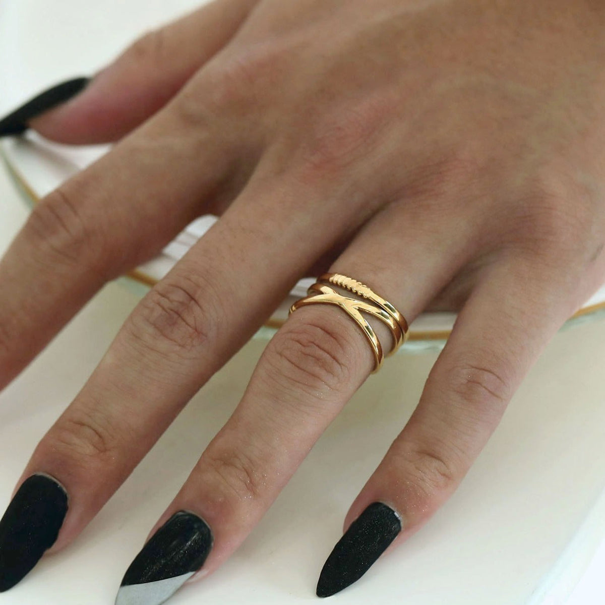 Miranda Crossover Stacked Gold Ring