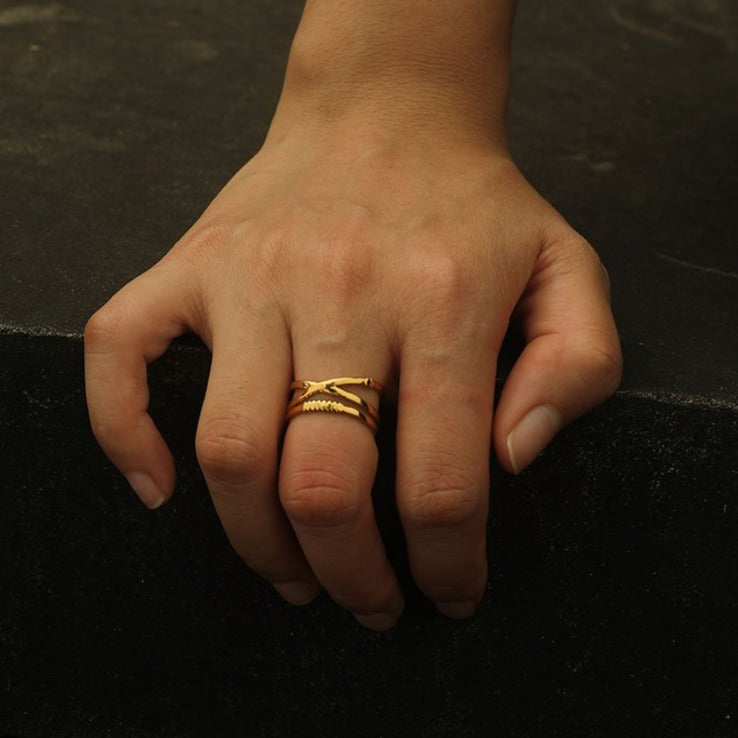 Miranda Crossover Stacked Gold Ring