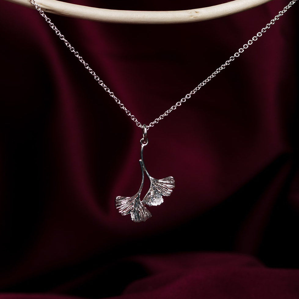 Double Ginkgo Pendant (Solid Gold or Sterling Silver)