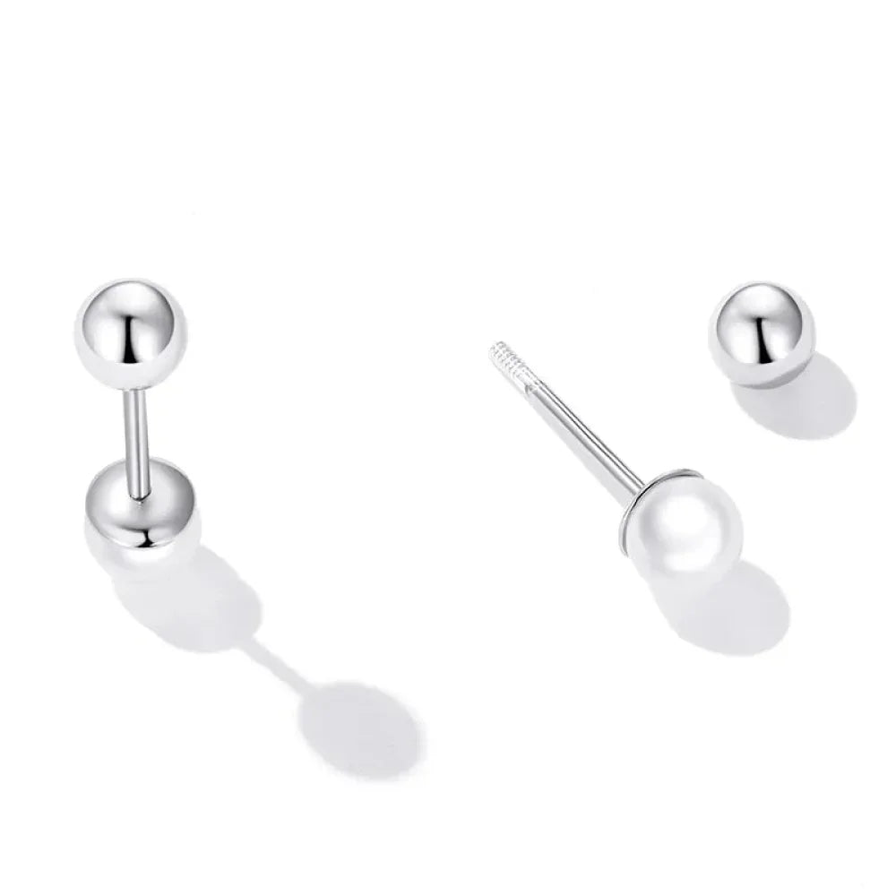 Charm And Elegance: 925 Sterling Silver Pearl Beads Screw Stud Earrings