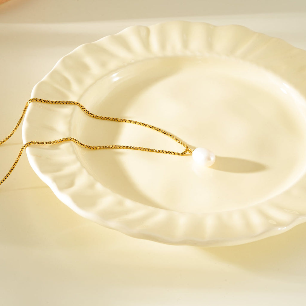 Freshwater Pearl Box Chain Necklace