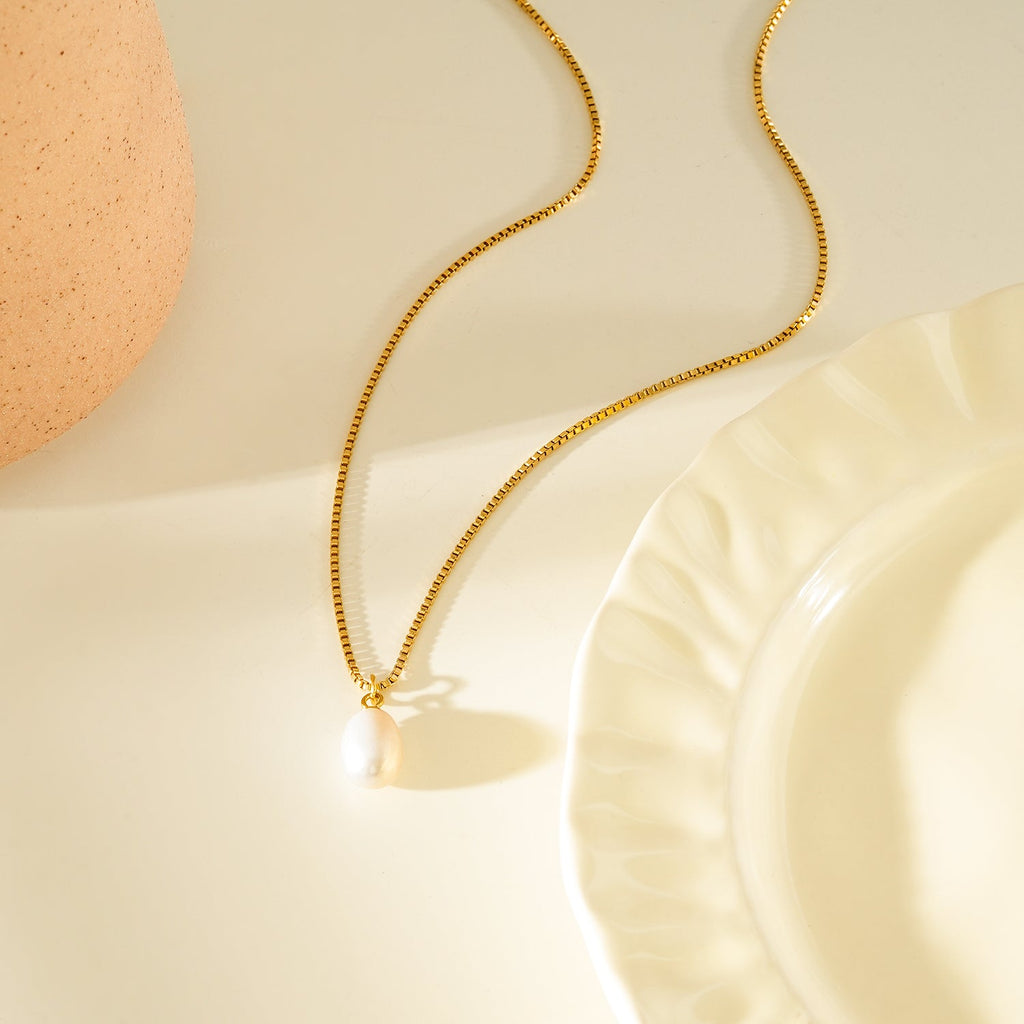 Freshwater Pearl Box Chain Necklace
