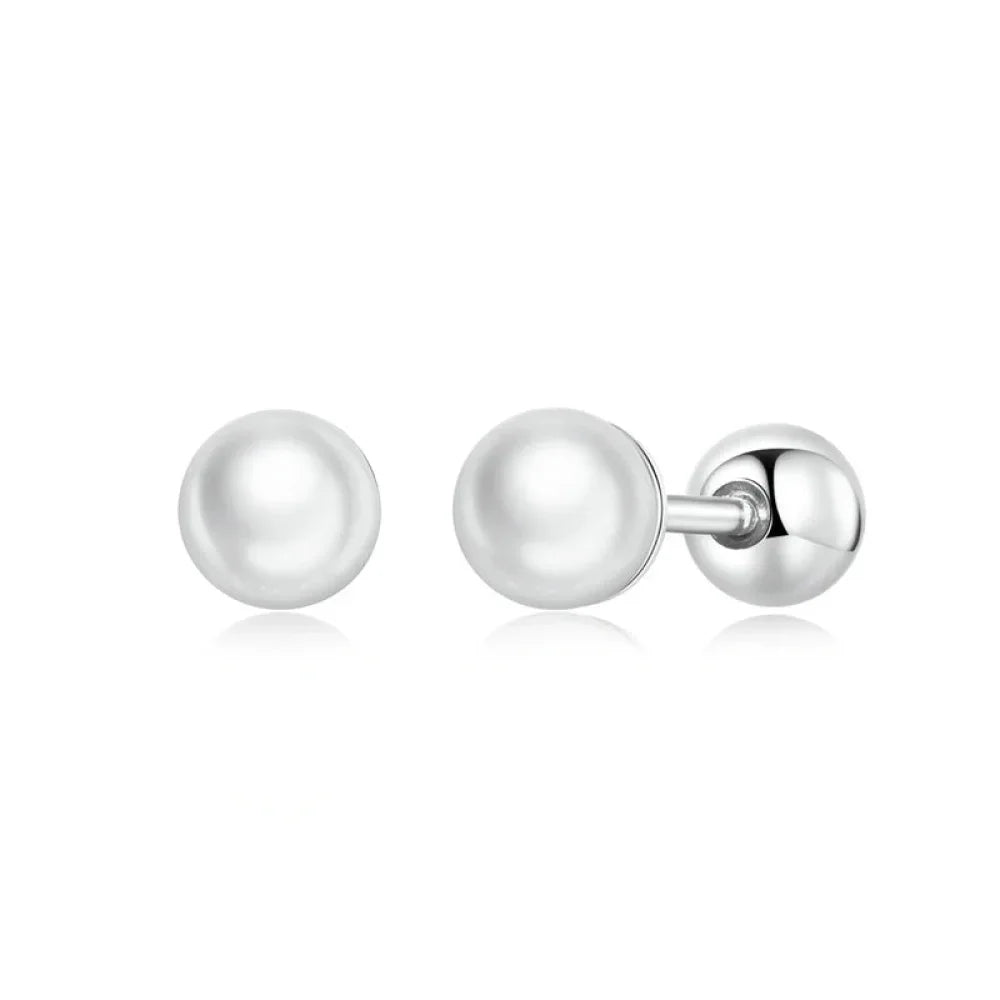 Charm And Elegance: 925 Sterling Silver Pearl Beads Screw Stud Earrings