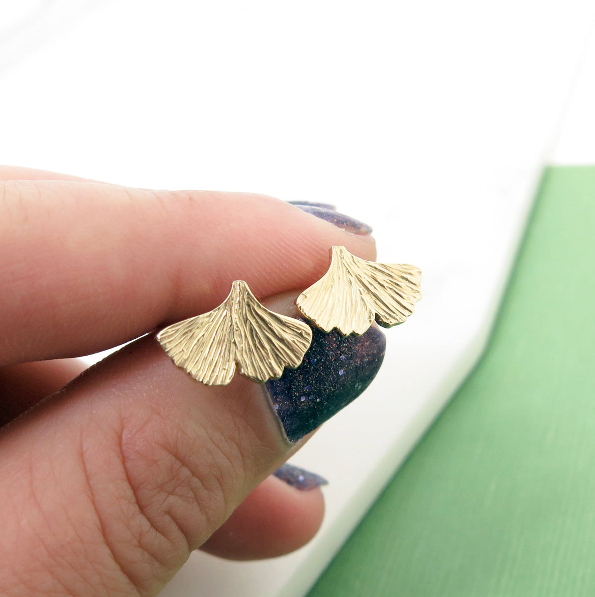 Ginkgo Stud Earrings – Small (Solid Gold or Sterling Silver)