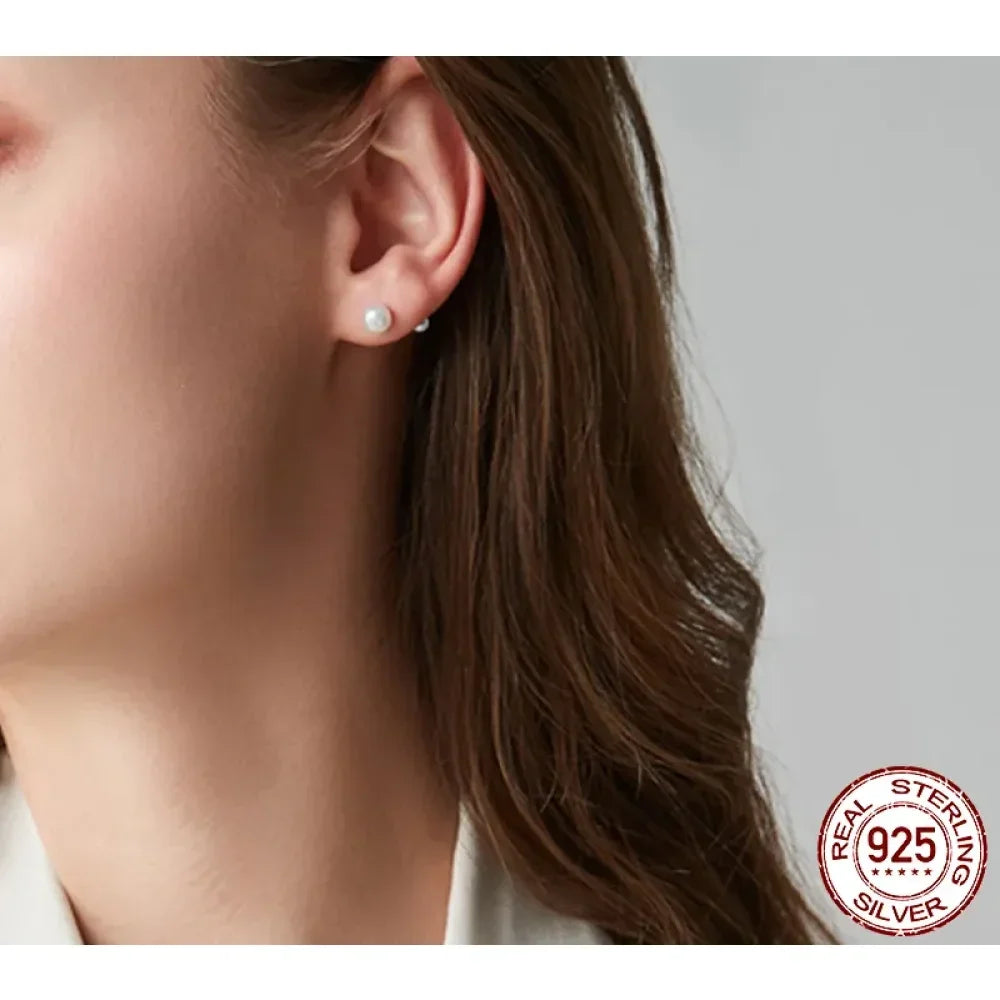 Charm And Elegance: 925 Sterling Silver Pearl Beads Screw Stud Earrings