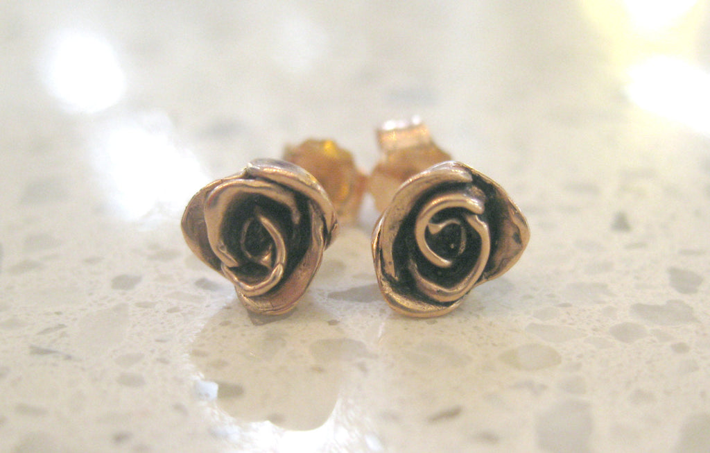 Classic Rose Stud Earrings (Solid Gold or Sterling Silver)