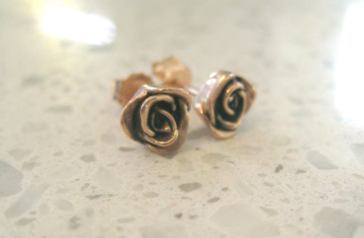 Classic Rose Stud Earrings (Solid Gold or Sterling Silver)