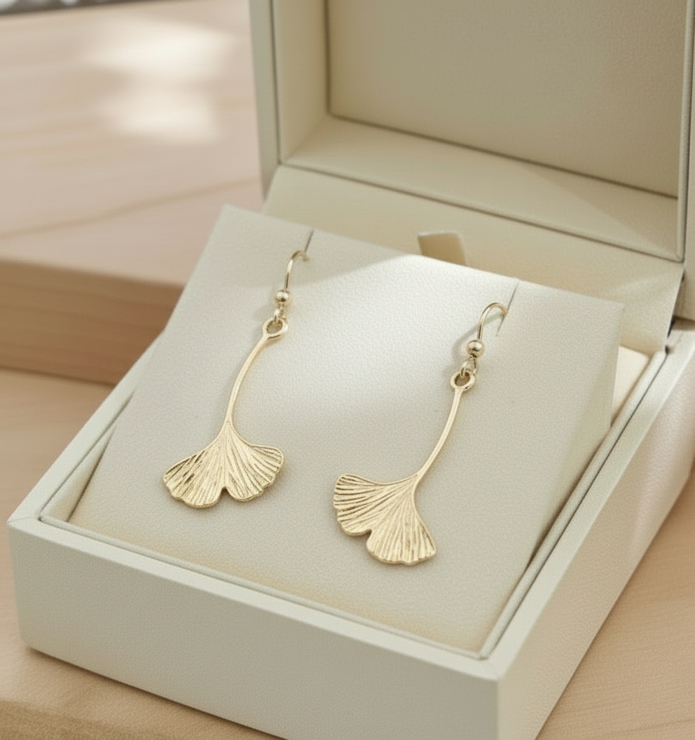 Ginkgo Dangle Earrings – Small (Solid Gold or Sterling Silver)