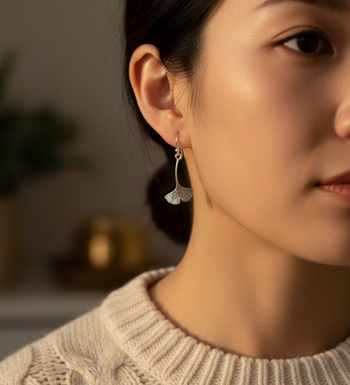 Ginkgo Dangle Earrings – Small (Solid Gold or Sterling Silver)